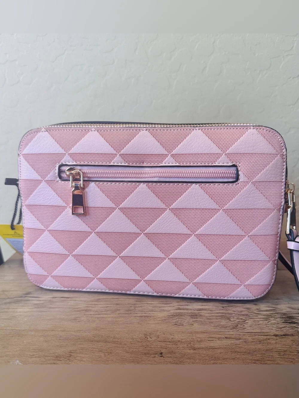 Textured Pink Geometric Crossbody Bag and Wallet Set with Glitter Strap NWT - Picture 7 of 9